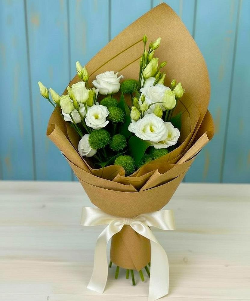 Букет цветов из: Хризантемы и Лизиантусы в Клявлино