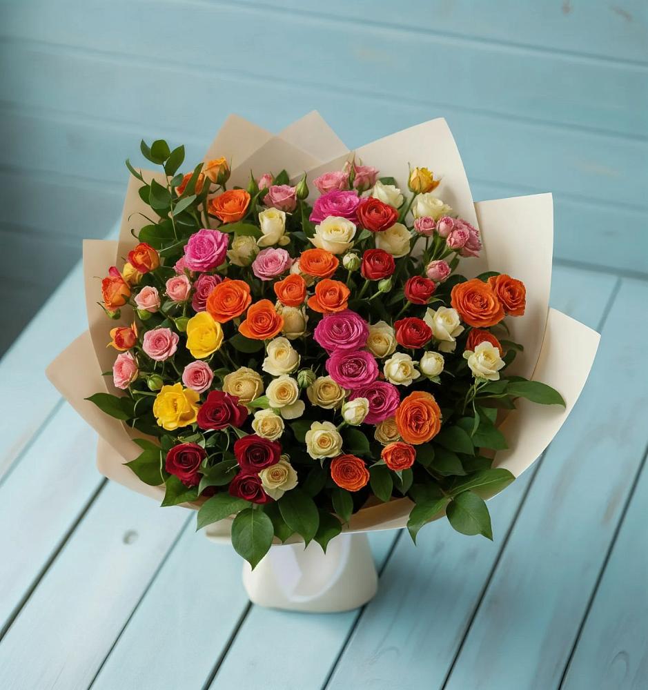 Букет Микс из разноцветных кустовых роз в Клявлино
