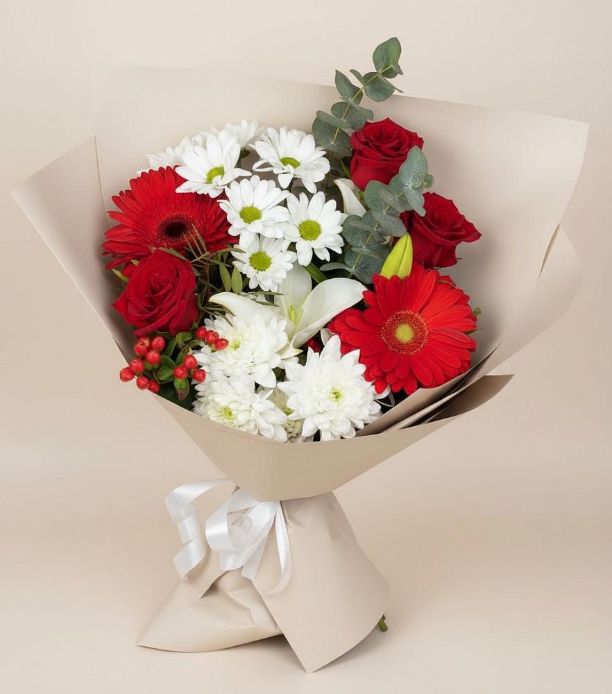 Букет цветов из: Розы, Хризантемы, Герберы и Лилии в Клявлино