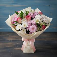 Букет цветов из:  Хризантемы, Альстромерии и Розы #REPLACE_PRED# Клявлино