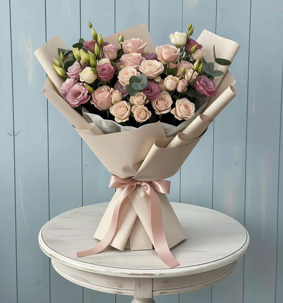 Букет цветов из: Розы и Лизиантусы в Клявлино