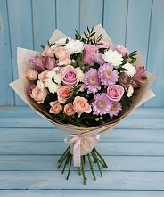 Букет цветов из:  Хризантемы, Розы и Альстромерии в Клявлино